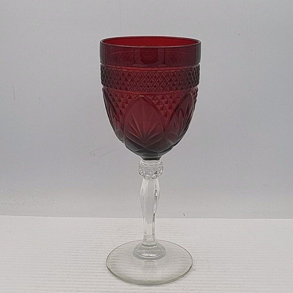 Cristal d'Arques Durand Antique Ruby Water Wine Goblet 8oz Red Clear 8" France